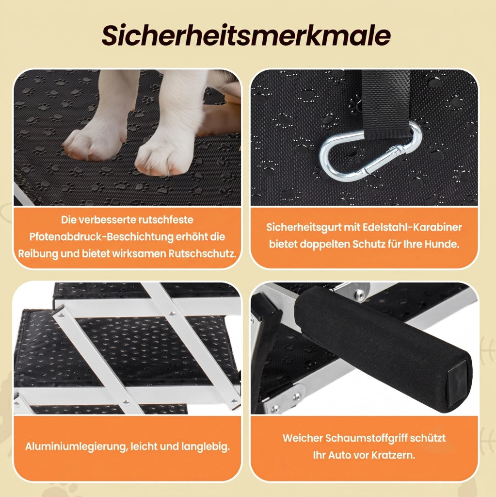 Scaletta pieghevole per cani in alluminio; antiscivolo e regolabile; per auto; nero e argento