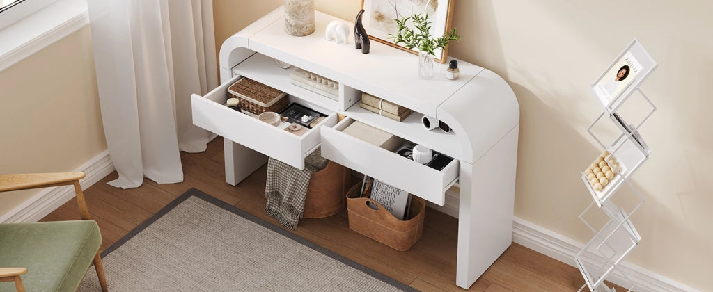 CONSOLLE 120x35,5x76,5 cm con 2 cassetti Bianco MDF