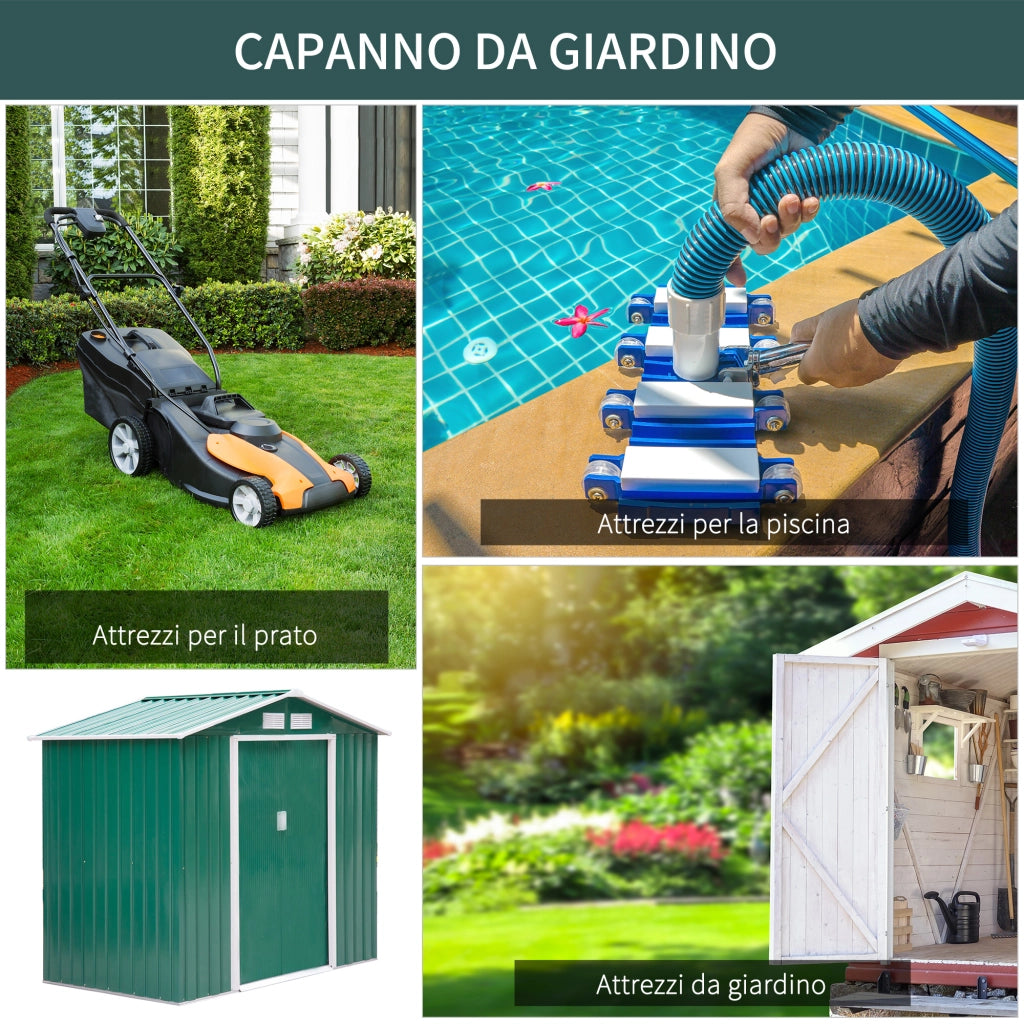 EasyComfort Casetta da Giardino Porta Utensili in Lamiera con Porte Scorrevoli, 213x130x185cm, Verde