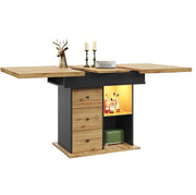 Tavolo da pranzo estensibile 110-140 x 80 cm in MDF nero con LED, 4-6 persone