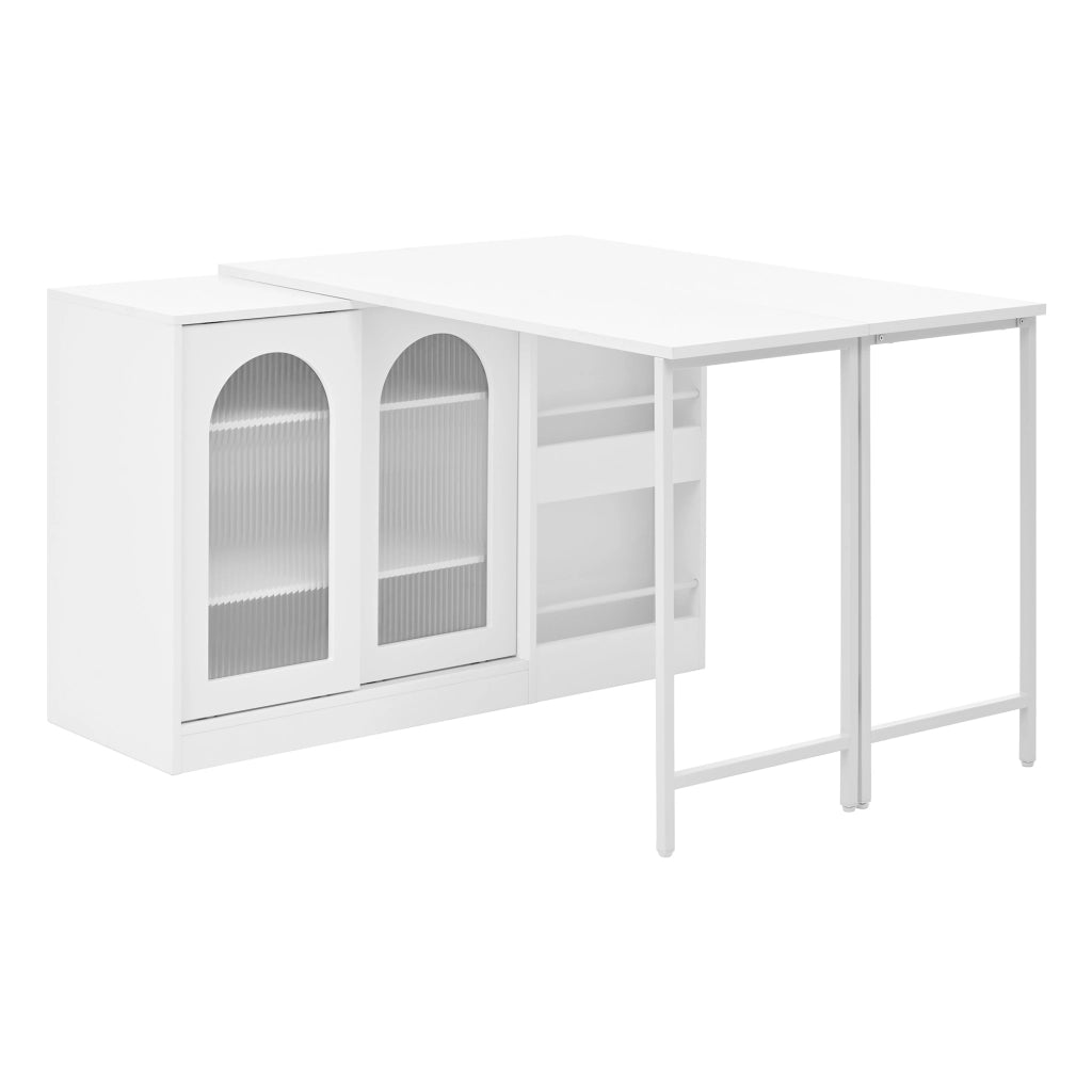 Tavolo bar da cucina con 1 anta; 2 ripiani regolabili e piani ribaltabili girevoli; in MDF; 121.5x40x76.7 cm; Bianco