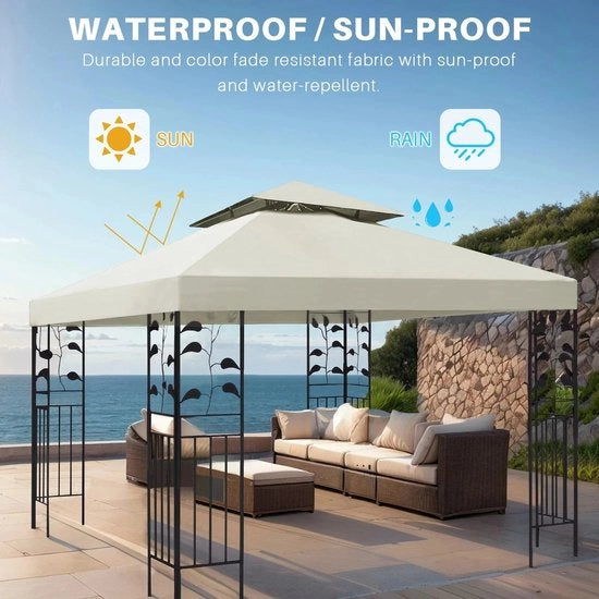 Ombrellone Patio 3x3 Metri - Beige - Telo di Juta - Ombreggiatore - Senza Struttura - Doppia Piegatura - Buitentuin