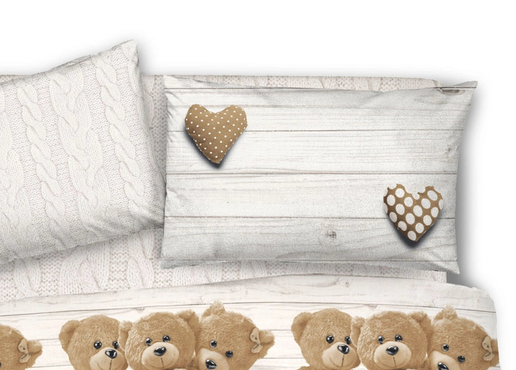 Copripiumino Sacco Piumone Pensieri Delicati 100% Cotone Dis. New Orsetti - Singolo - Beige