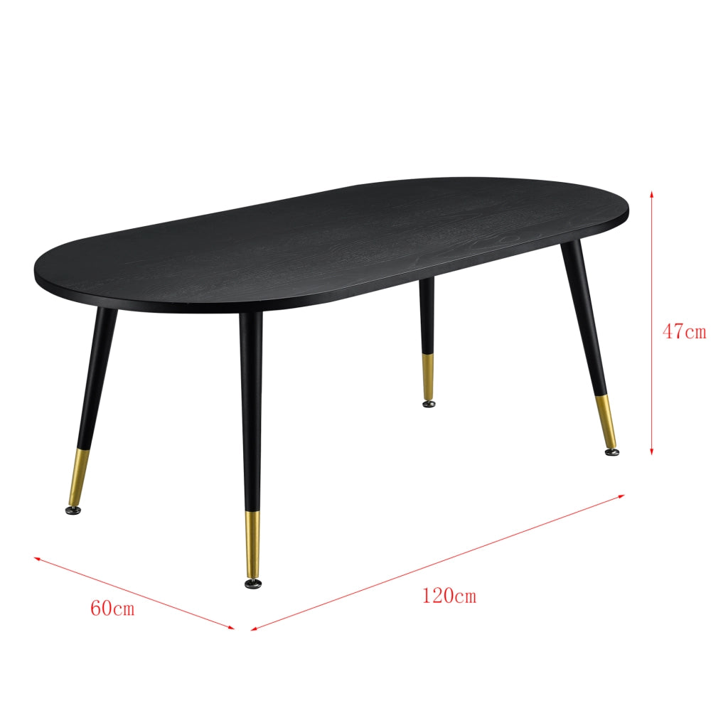 Tavolino da caffè/da Divano 47 x 120 x 60 cm Tavolo Basso da Salotto Tavolino con Piano in MDF di Forma Arrotondata e Gambe in Metallo - Nero
