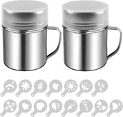 Due succhi di zucchero strozzatori, strozzatori di sale e pepe, strozzatori di polvere, strozzatori di spezie con 16 stencil per caffè
