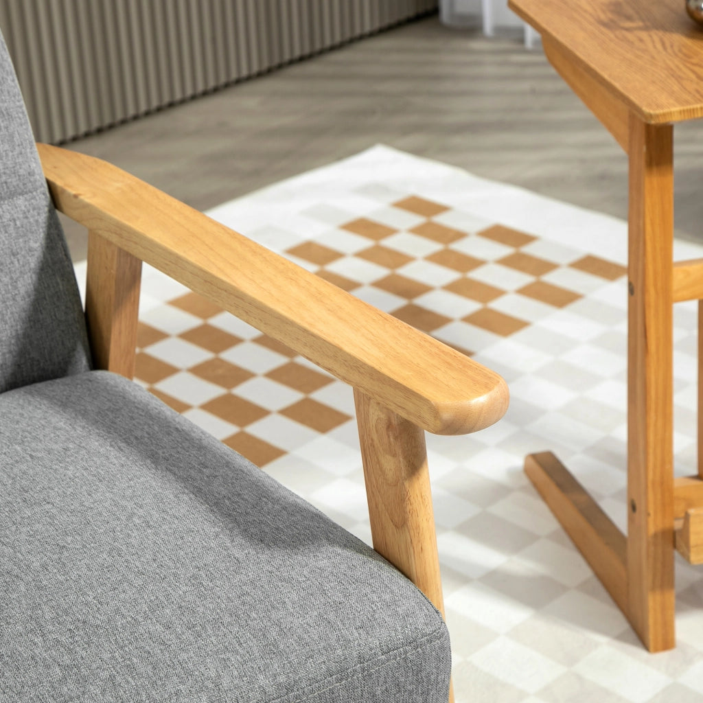 Poltrona in Lino con Braccioli e Struttura in Legno ¨C Zephmum ¨C Grigio Chiaro 130 kg