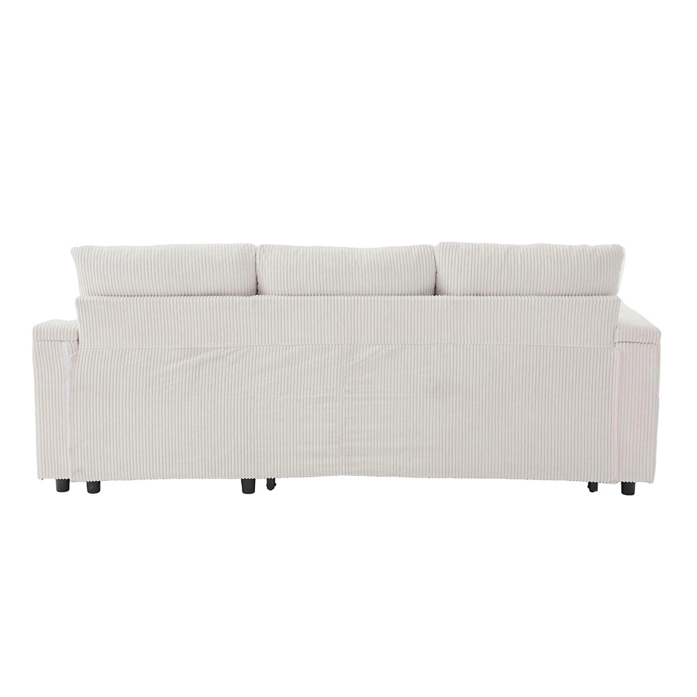 Divano moderno 3 posti - Xylo - Velluto costato, spazio di archiviazione, porta bevande, USB-C, chaise longue idraulica, letto a cassetto