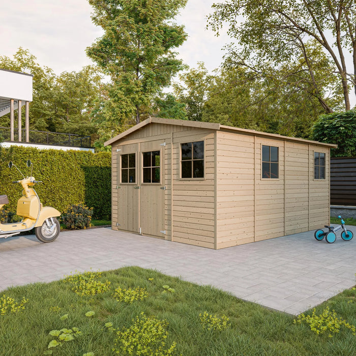 TIMBELA M336+M336G Casa da giardino in legno naturale CON PAVIMENTO IMPREGNATO A226x316x424 cm/12 m²