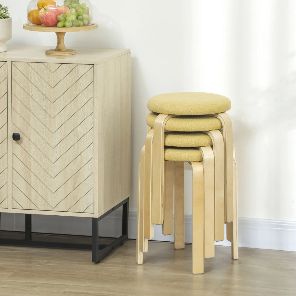 Set di 4 sgabelli rotondi impilabili ¨C zephmum ¨C imbottiti in tessuto giallo