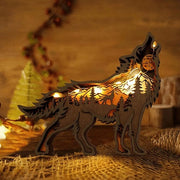 Scultura in legno 3D di un animale, decorazione artigianale con luce LED, boschi di legno, figura di un lupo in legno, decorazione per la casa, ufficio, camera da letto, soggiorno, tavolo, decorazione per parete.
