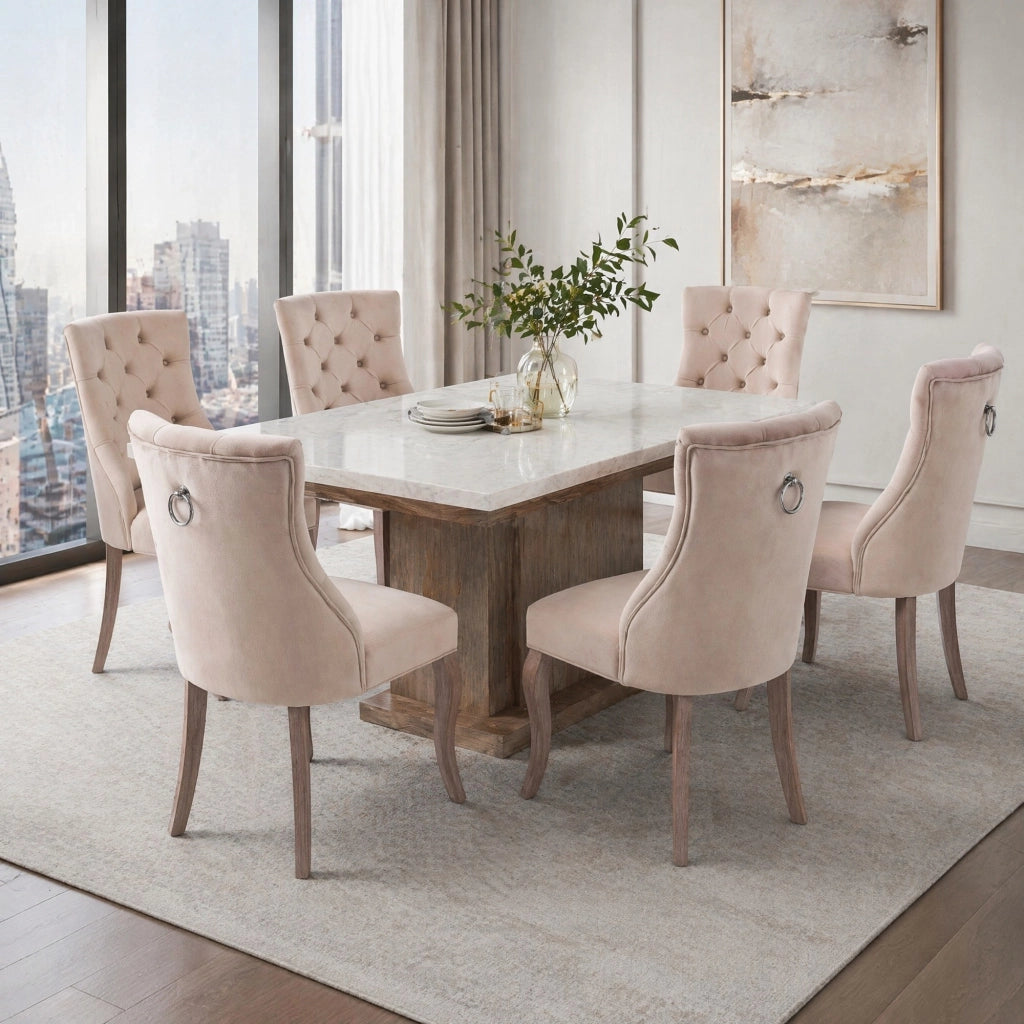 SEDIA da pranzo in velluto beige, schienale alto, set da 6 pezzi