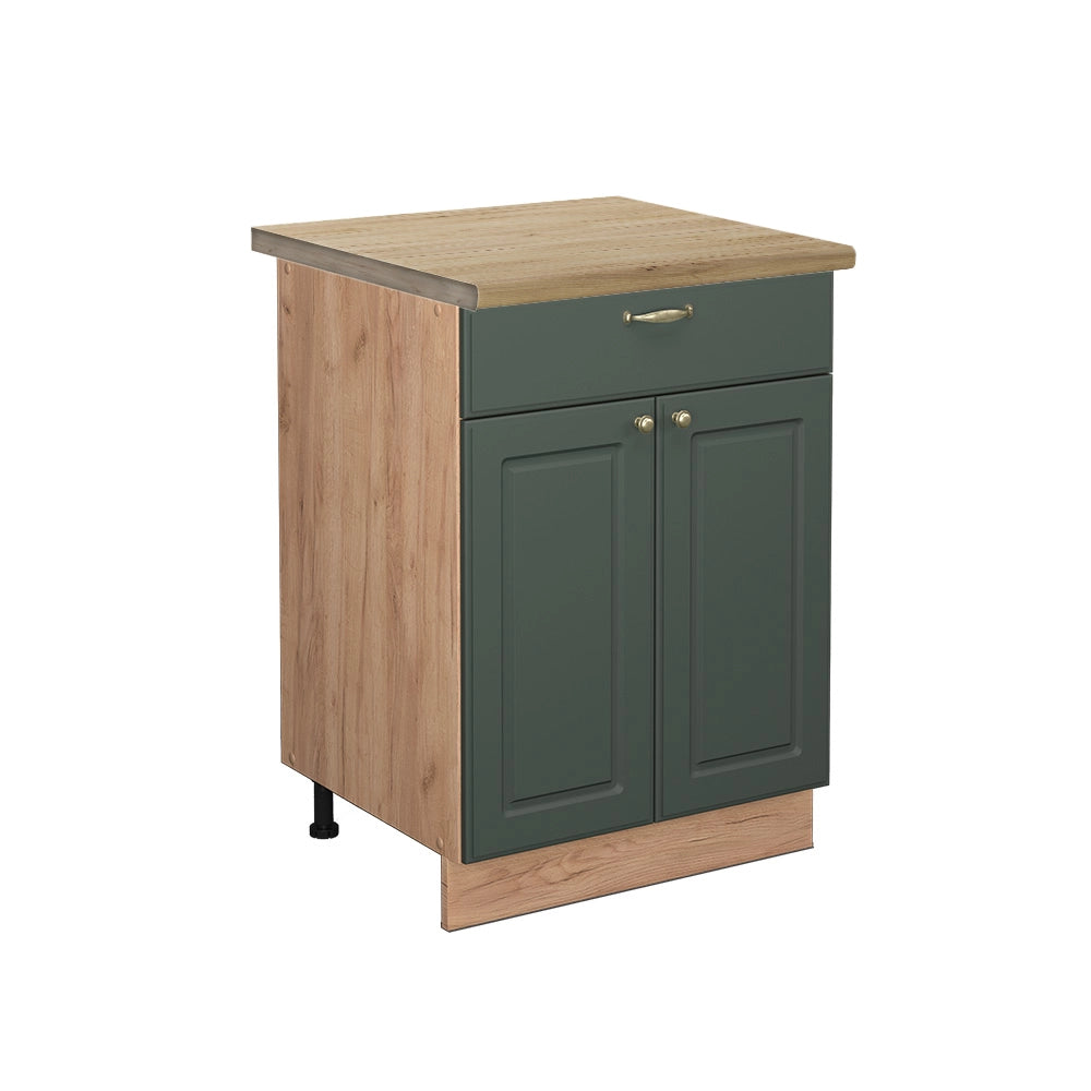 Mobiletto base per cucina Fame-Line Verde-oro rustico/Rovere dorato 60 cm con cassetto, PL Rovere Vicco