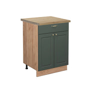 Mobiletto base per cucina Fame-Line Verde-oro rustico/Rovere dorato 60 cm con cassetto, PL Rovere Vicco