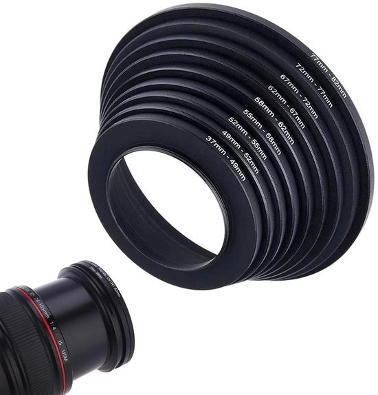 Adattatore di Filtro per Fotocamera - Set di Anello di Filtro - Materiale di Alta Qualità - Diametro 37 mm a 82 mm - Adattatore per Obiettivo - Adatto per Fotografia - 9 Pezzi
