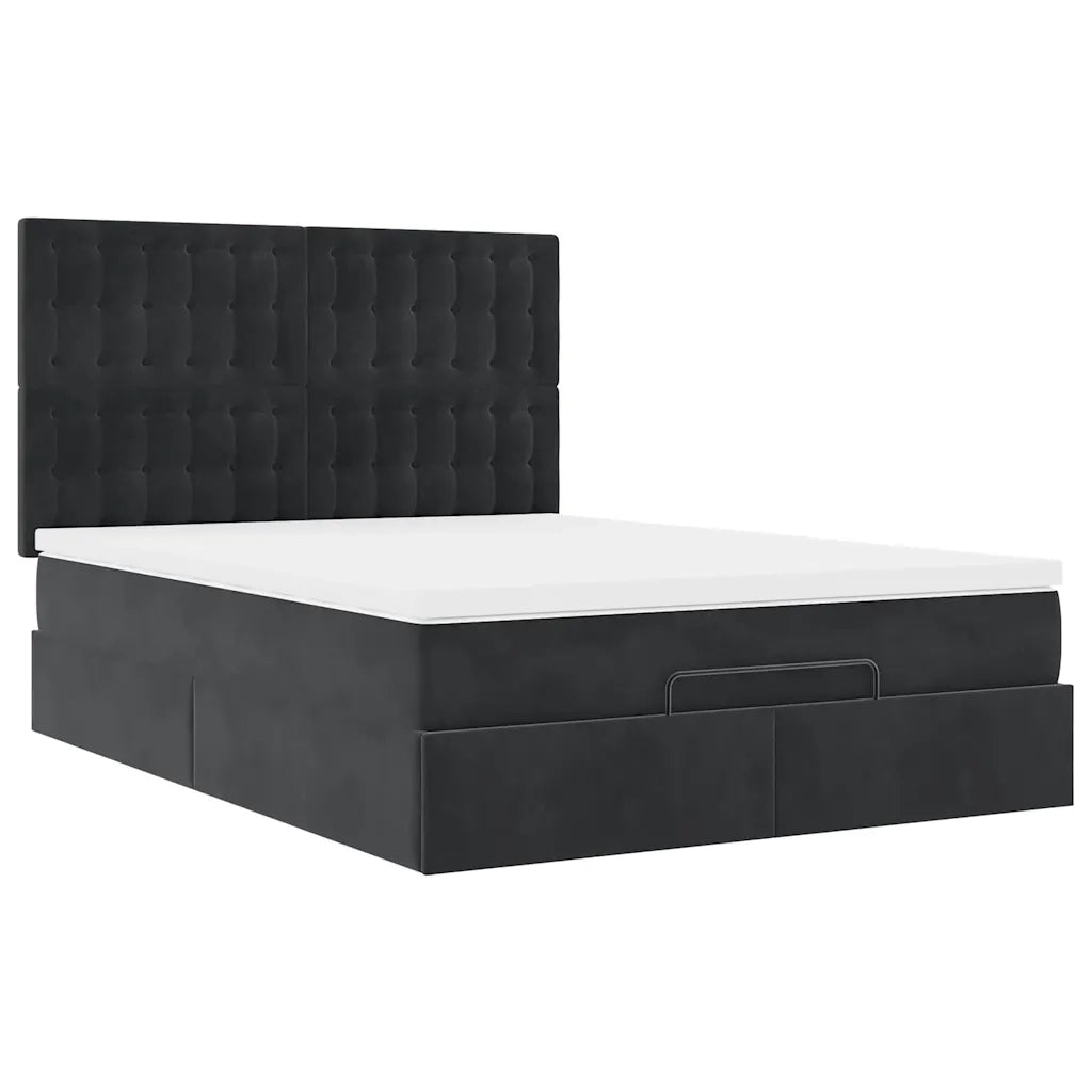 Struttura Letto Pouf con Materassi Nero 140x200 cm in Velluto