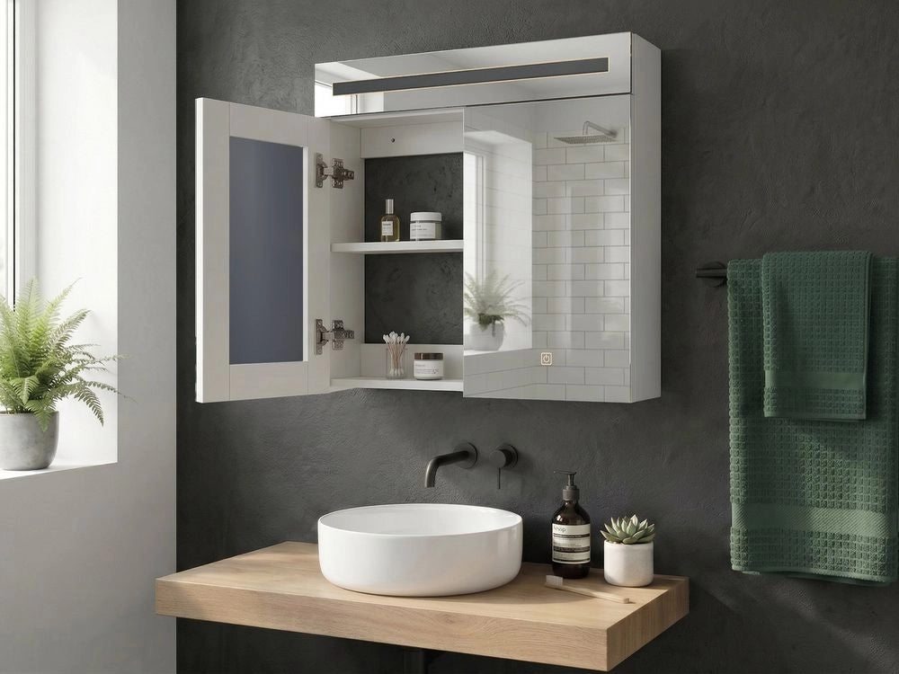 Moderno Armadietto a Muro da Bagno Nero a Specchio 88 x 40 x 35 cm