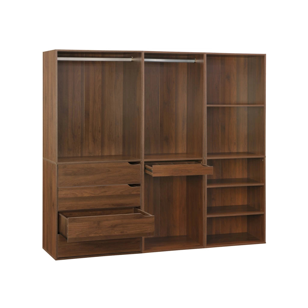 Kit guardaroba modulare decorazione legno 3 elementi, noce