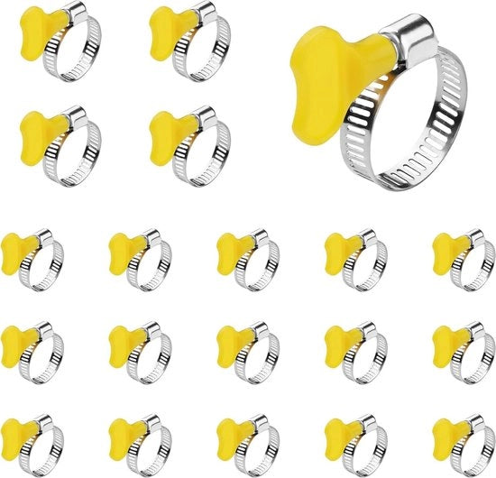 Set di Clip per Slangi in Acciaio Inossidabile, 20 pezzi, Clip a Chiave Regolabile 15mm-30mm, Inclusa Manopola per la Fissazione delle Slangi