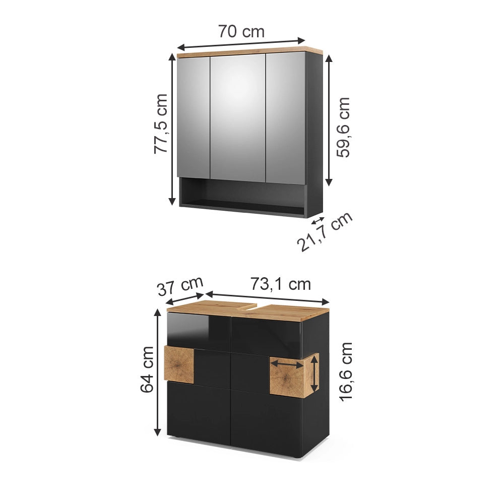 Vicco Set mobili bagno Antracite 2 parti