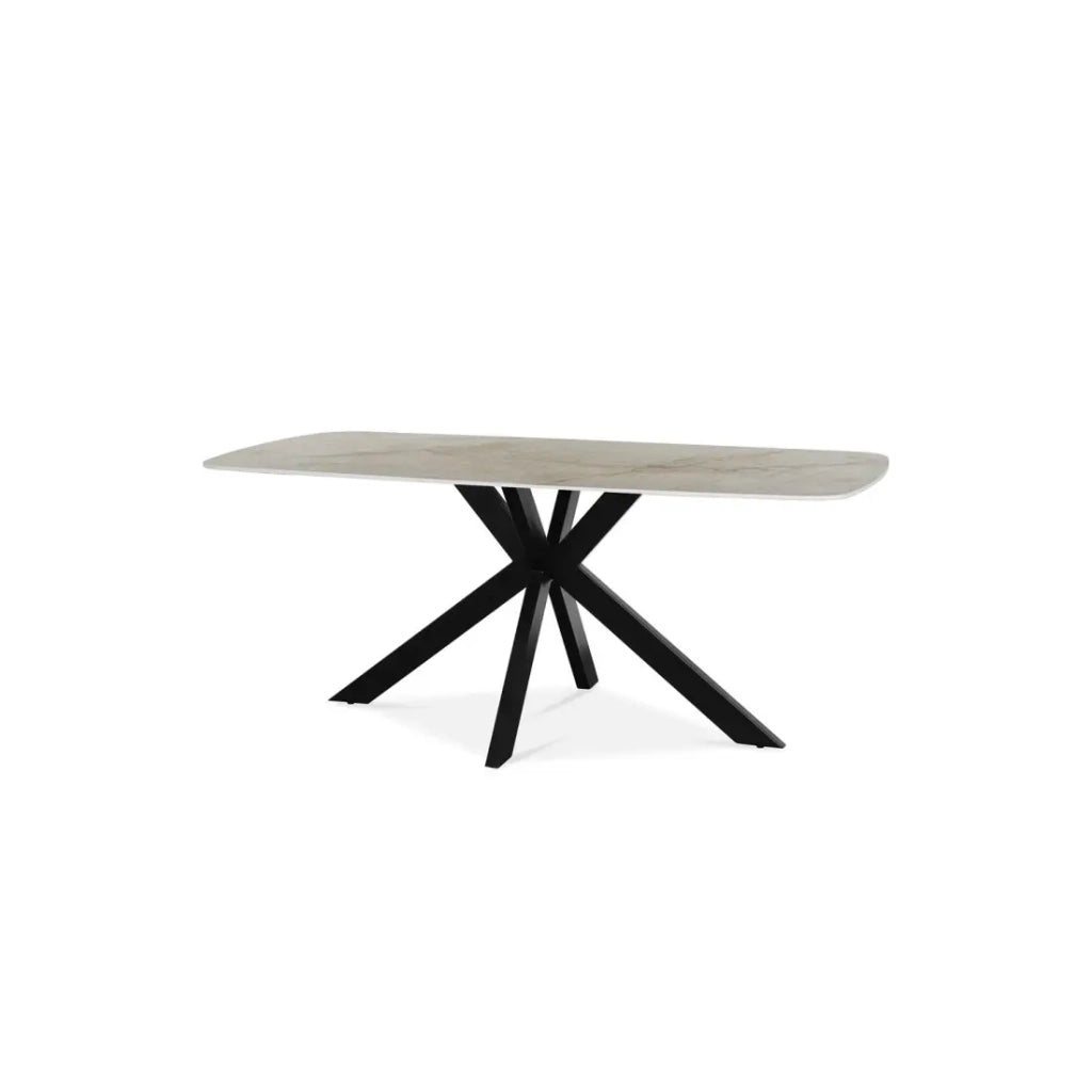 Tavolo da pranzo ARVENA – 180x90 cm – Colore beige marmo pietra – Piano effetto pietra – Design elegante e moderno