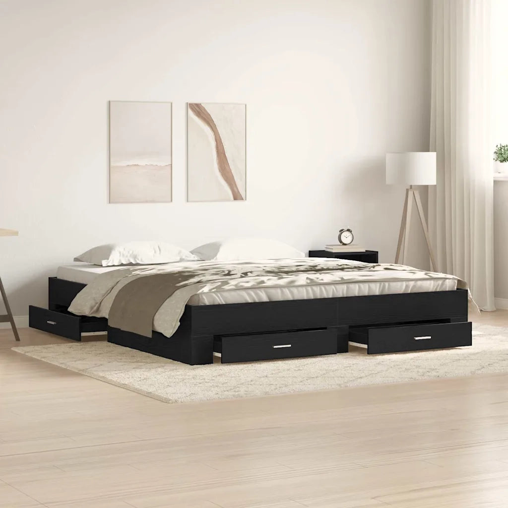 Struttura del letto-Giroletto Rovere Nero 180 x 200 cm Legno multistrato 779331