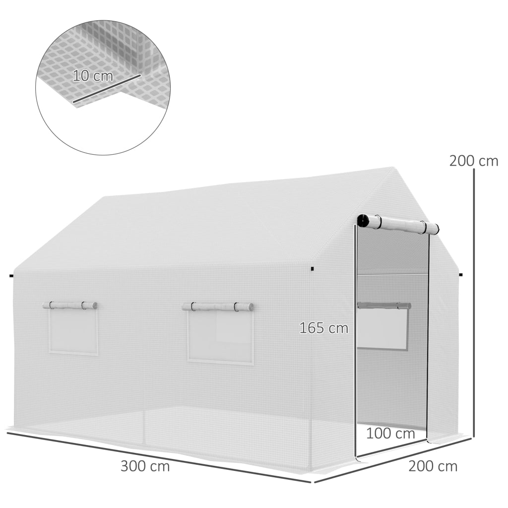 Serra Tunnel 2x3x2 m con 4 Finestre a Rete e Porta con Cerniera ¨C zephmum ¨C Bianco