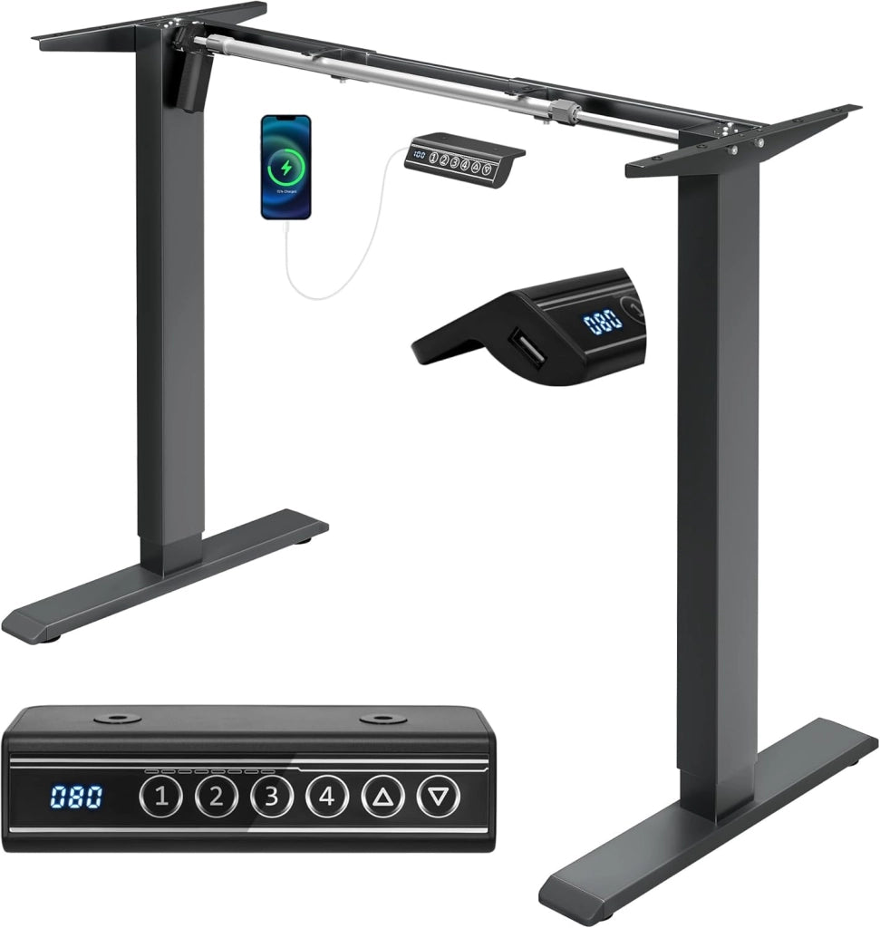 Telaio Scrivania Regolabile in Altezza, Telaio da Scrivania in Piedi, Supporto Elettrico da Tavolo, Standing Desk con 4 Funzioni Memoria, Anti-collisione, 72-120 cm, Bianco