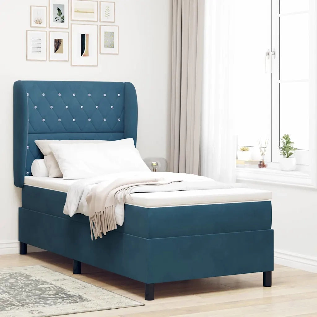 Letto a molle con materasso Blu Scuro 200 x 100 cm Velluto 3340866