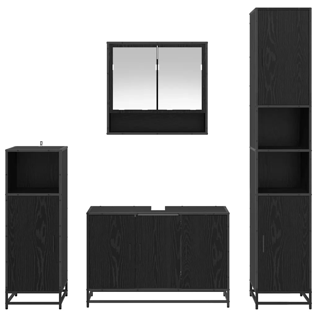 Set di mobili per il bagno 4 pcs Rovere Nero Legno multistrato