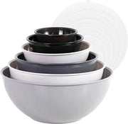 Set di servizio da tavola in plastica, antiscivolo, 12 pezzi, 6 piatti e 6 coperchi, grigio, stivabile