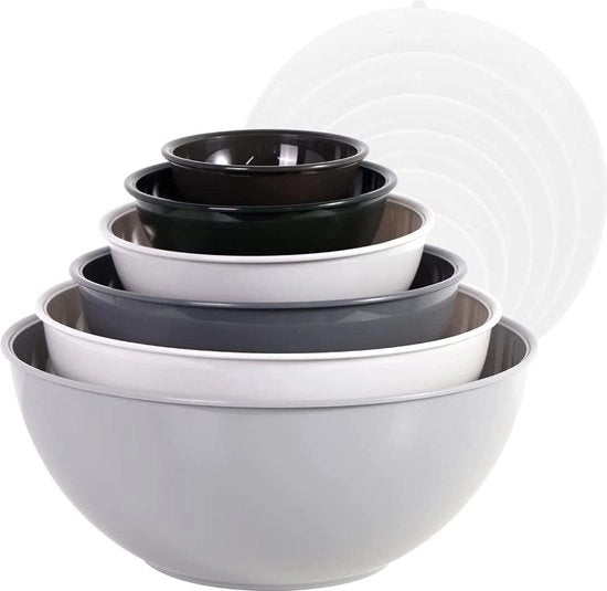 Set di servizio da tavola in plastica, antiscivolo, 12 pezzi, 6 piatti e 6 coperchi, grigio, stivabile