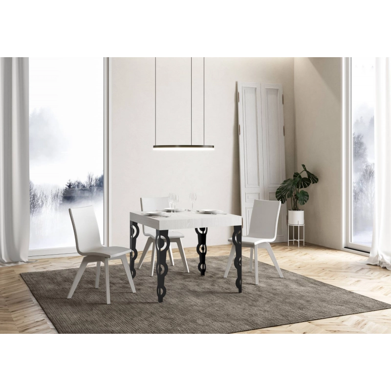 Tavolo allungabile 90x90/246 cm Karamay telaio Antracite - Bianco Frassino
