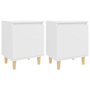 Set di 2 Comodini | Armadio da Notte | Mobiletto da notte con Gambe in Legno Massello Bianchi 40x30x50 cm