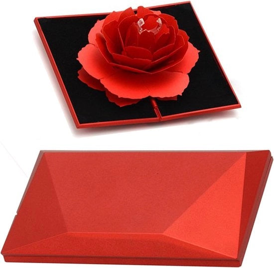 Scatola di diamanti con fiore 3D per matrimonio e fidanzamento - Rosa - Regalo per anniversario e San Valentino - Design elegante - Lussuosa finitura.