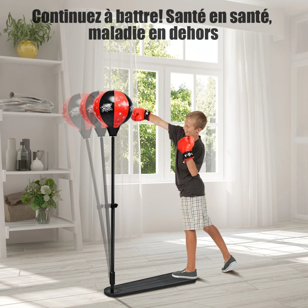 Punching Ball per Bambini Regolabile 85-130cm con Guantoni e Pompa Base Antiscivolo in PE e PVC per Casa e Gioco