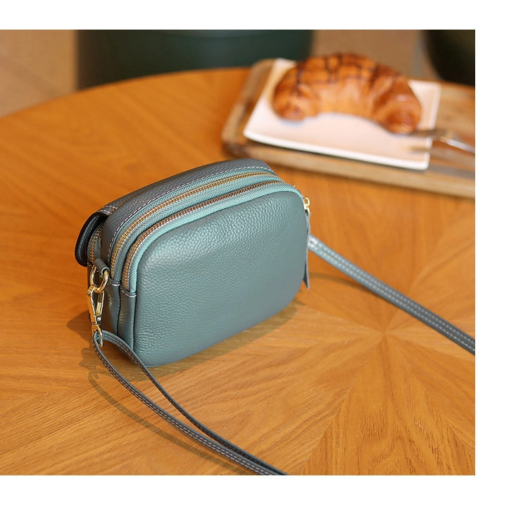 Borsa a tracolla piccola da donna in vera pelle, modello Hobo, colore blu