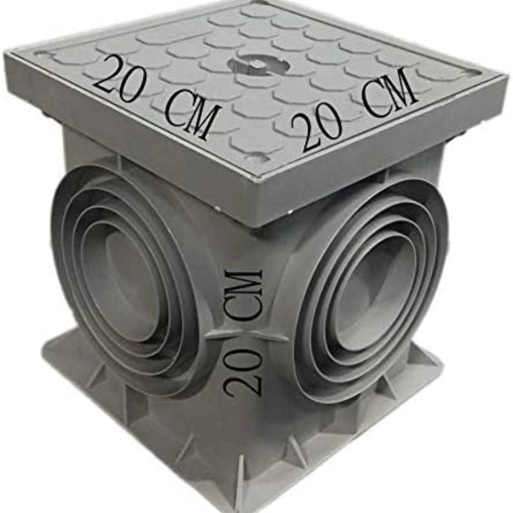 Pozzetto in polipropilene con coperchio grigio chiaro da interrare *** dimensioni 200 x 200 millimetri, confezione 1