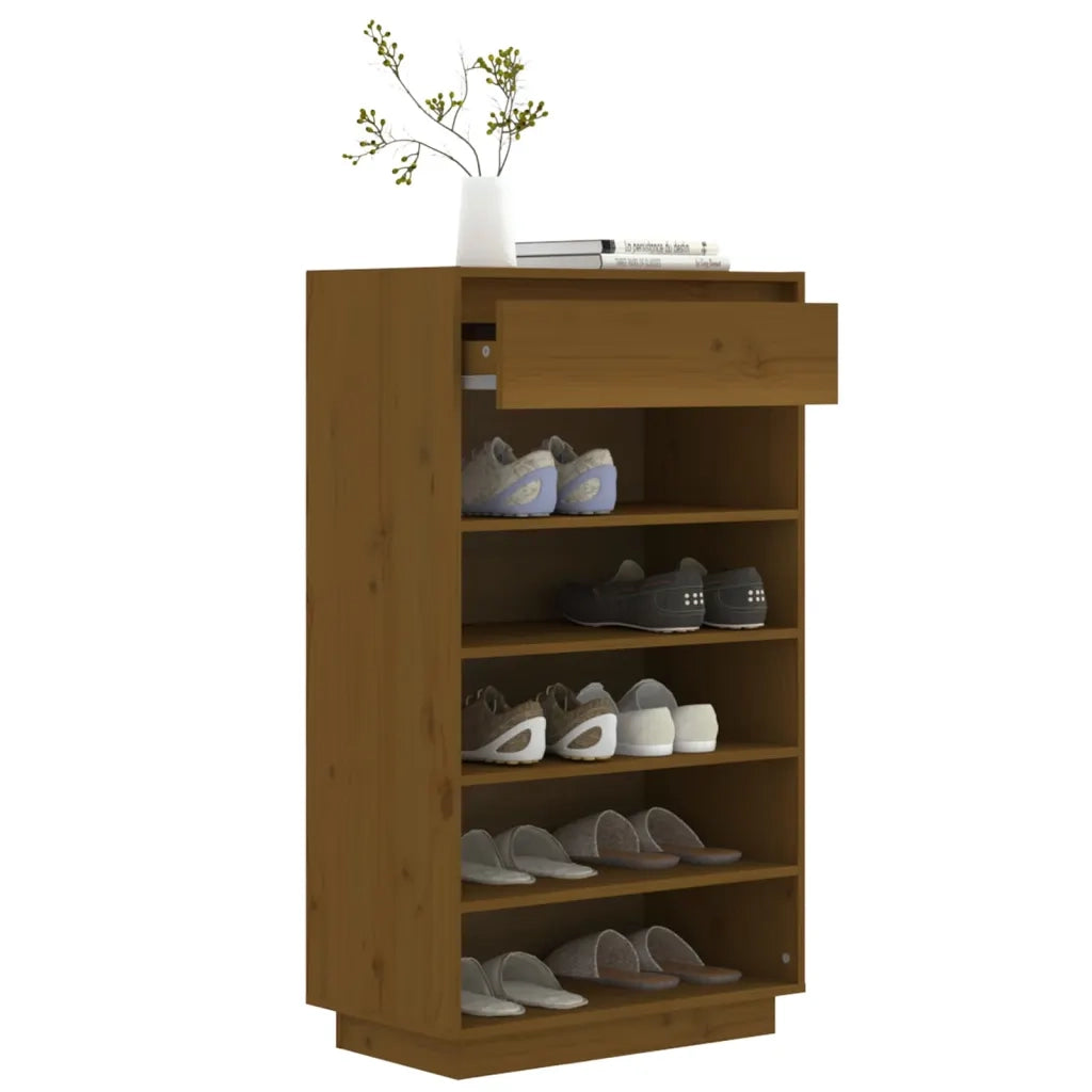 Scarpiera Marrone Ambra 60x34x105 cm in Legno Massello di Pino 813553