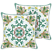 Set di 2 cuscini in cotone ricamati con motivo orientale beige 45 x 45 cm morbida imbottitura