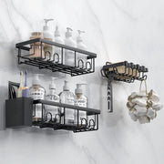 Organizzatore per il bagno - Raccoglitore per capelli - Senza fori - Nero - Contenitore per shampoo - Piastra per bagno per uso adesivo - Adatto per superfici liscie...