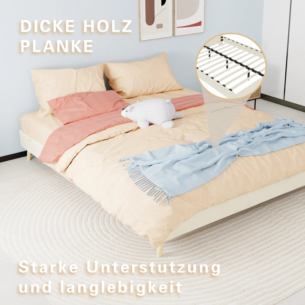 LETTO Piattaforma 160x200 cm Beige in Tessuto e Metallo