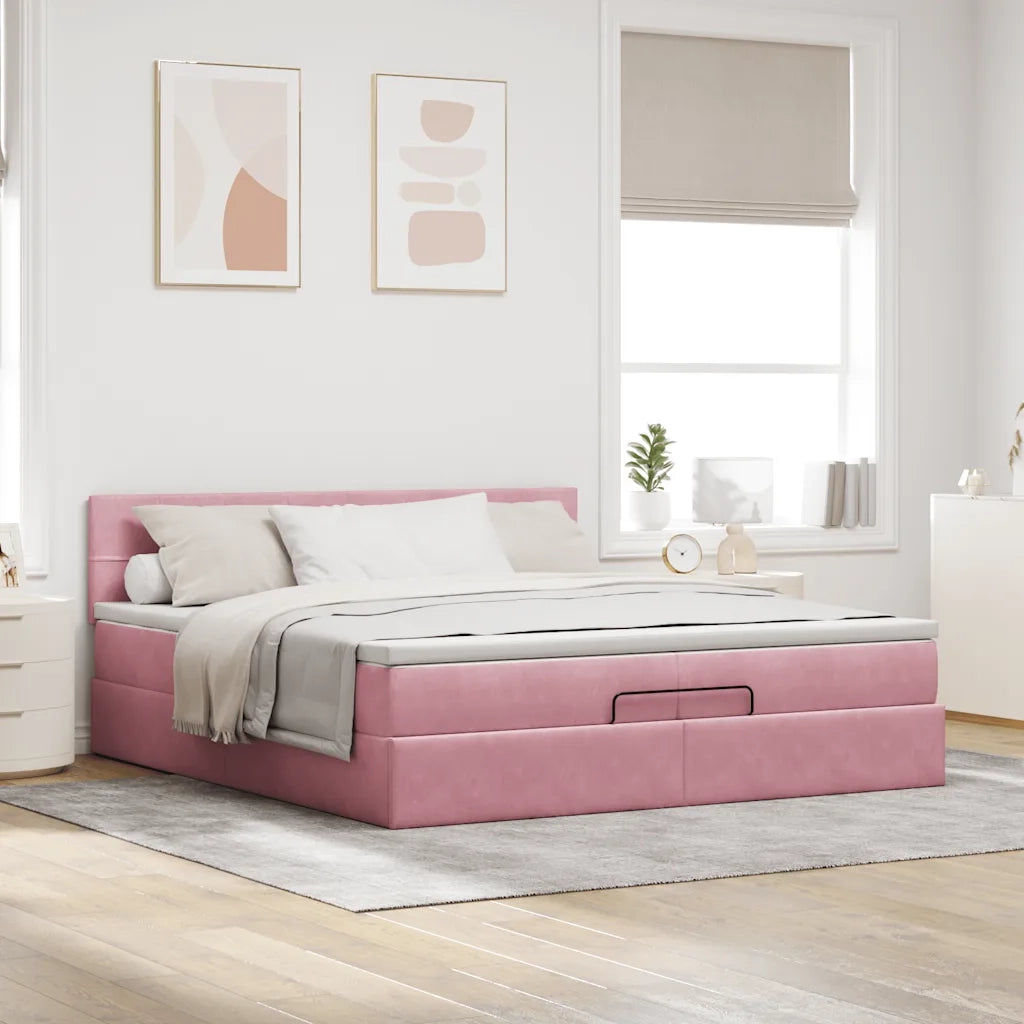 Struttura Letto Pouf con Materasso Rosa 200x200 cm Velluto 3311800