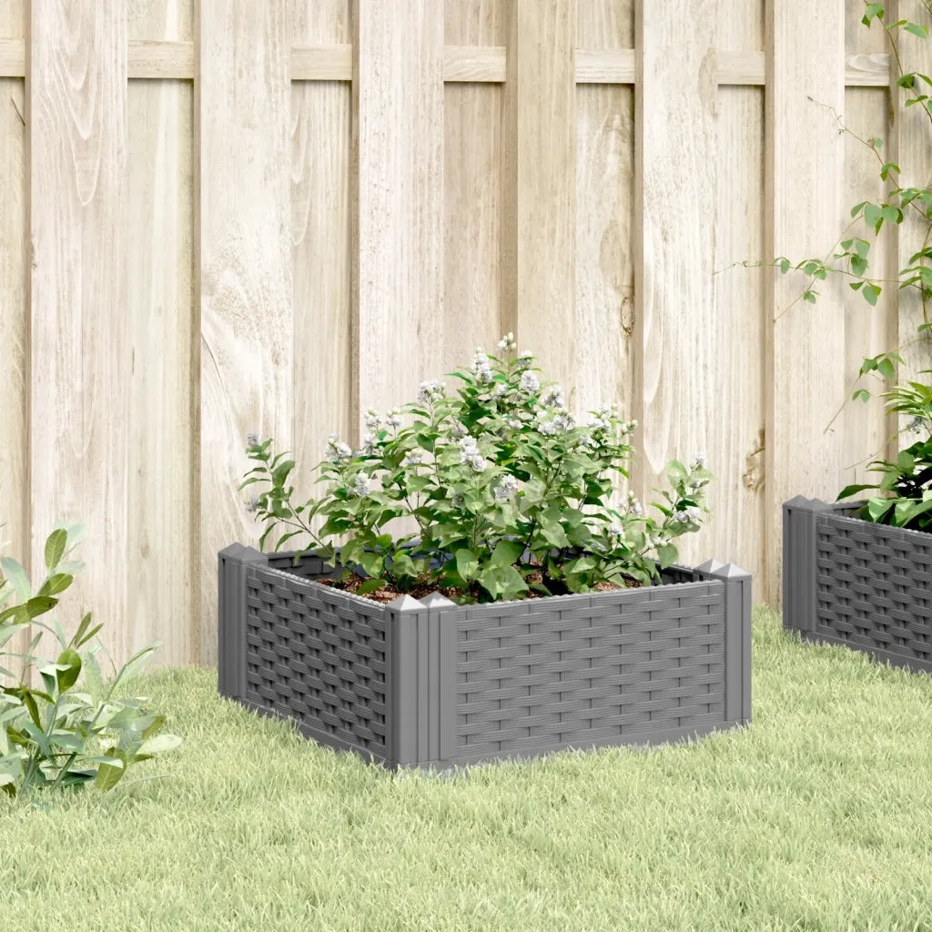Fioriera da Giardino con Picchetti-Vaso da Esterno-Fioriera da Giardino Fissabile Grigia 42,5x42,5x28,5 cm PP