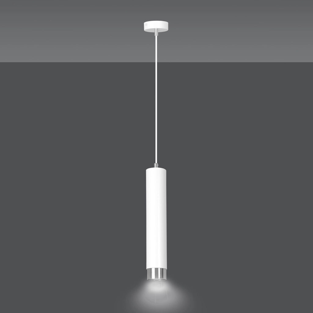 Sospensione 1 Luce Brunilde In Acciaio Bianco Con Tubolare In Bianco E Cromo
