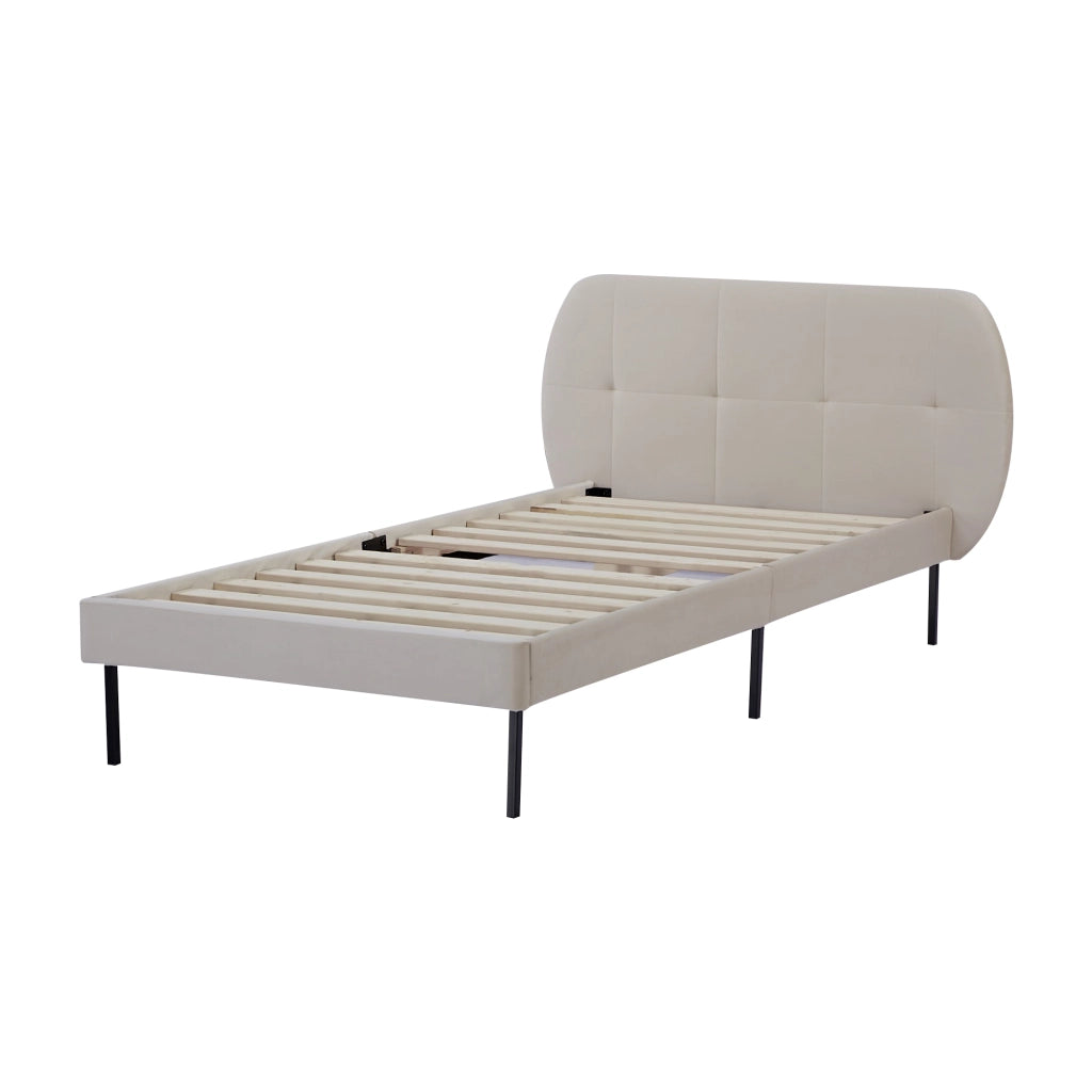 Letto Singolo Porvoo 90x200 cm Testiera Imbottita Rivestimento in Velluto - Beige [en.casa]