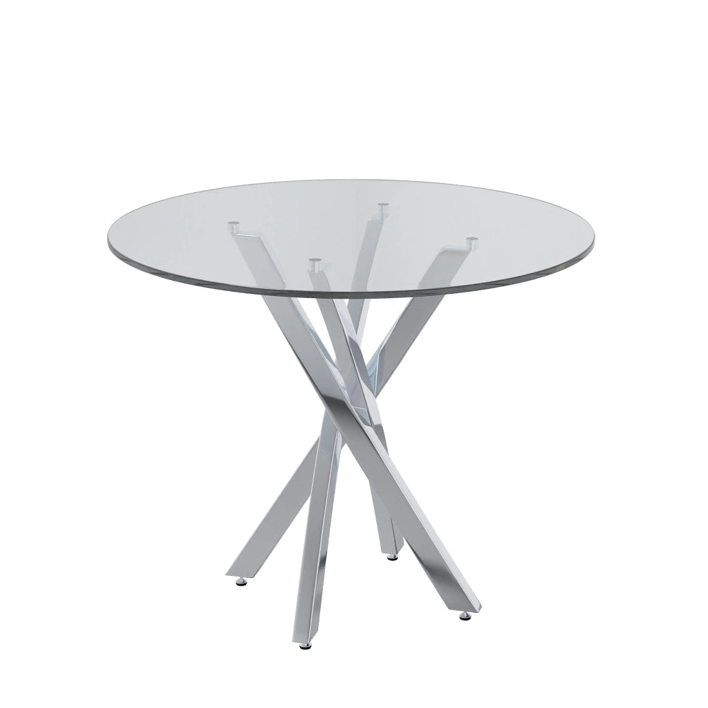 Tavolo da pranzo per 2-4 persone con piano in vetro temperato e gambe in metallo, design moderno, argento, 80 × 80 × 75 cm