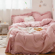 Set da letto bambino, 135 x 200 cm, rosa, con inserti, 2 pezzi, microfibra, copriletto, cuscino, letto singolo, ragazze, adolescenti