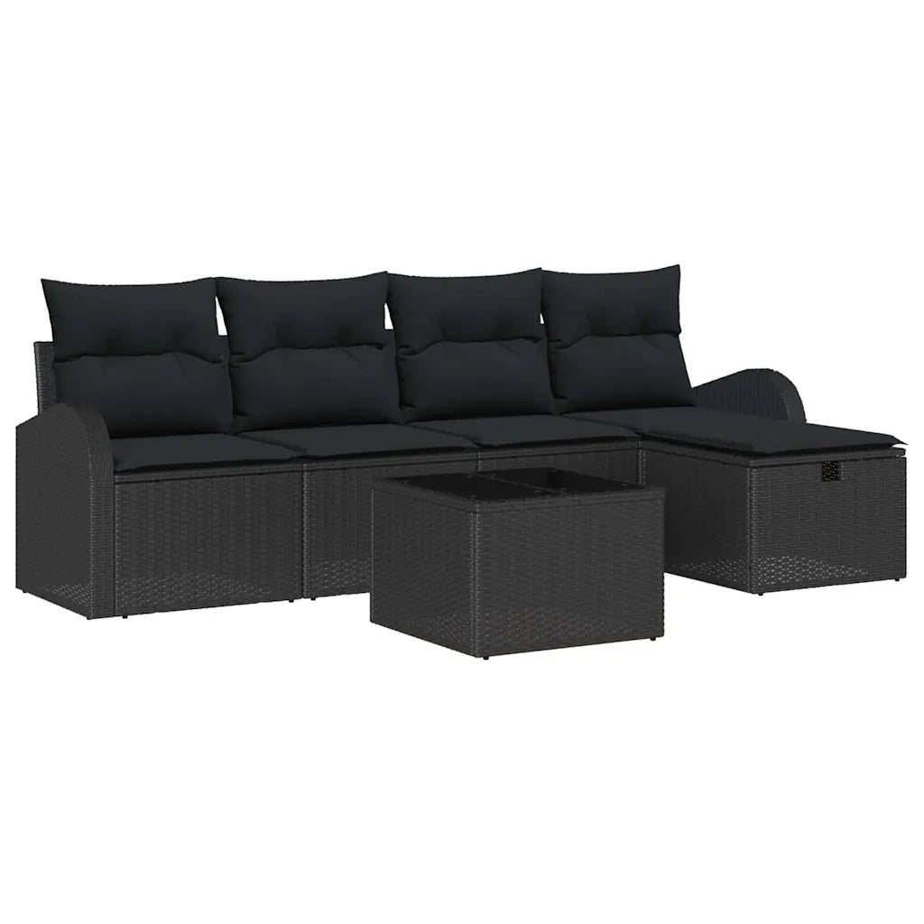 Set di divani con cuscino 6 pcs Nero polyrattan 3359072