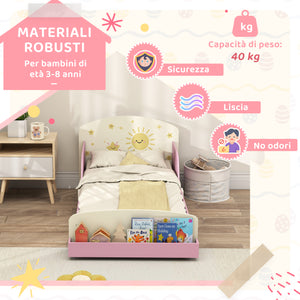 Letto Basso per Bambini 3-8 Anni 150x77x60 cm con Spazio Contenitore e Sponde Laterali in MDF Rosa