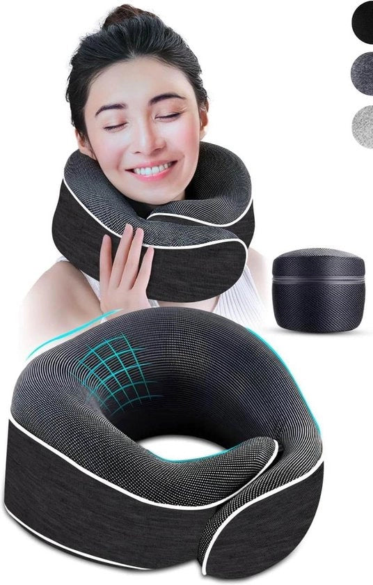 Nekcuscino ergonomico da viaggio 360° con chiusura a clip - supporto ergonomico per il collo con copertura lavabile - comfort e relax - cuscino morbido come il velluto Nekcuscino aereo 2.0